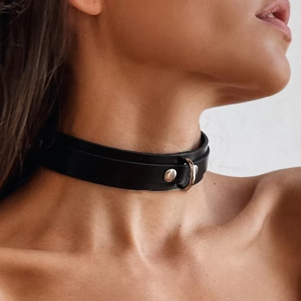 Exotic Accessories of Bdsm Slave Bondage Leather Collar with Leash Belt Choker Necklace Animal Pet Accessories Adjustable Black