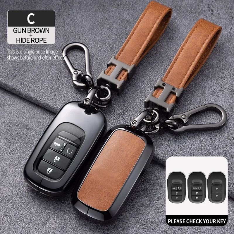 Car Smart Key Case Cover with Keychain Key for Honda 2022 2023 2024 Accord Civic HR-V CR-V Pilot Sport SI EX EX-L Touring