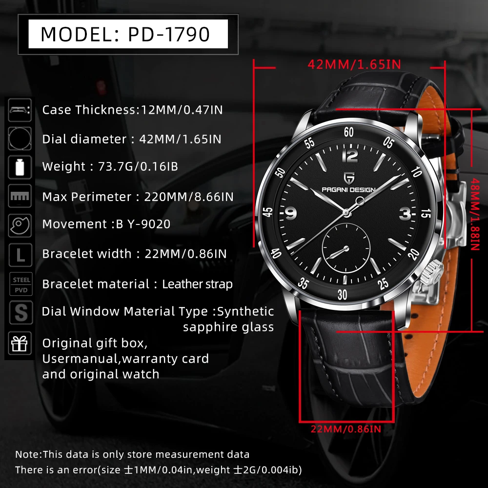 PAGANI DESIGN 2024 New PD-1790 42MM Men's Fashion and Leisure Mechanical Watch 10Bar Waterproof Men's Watch