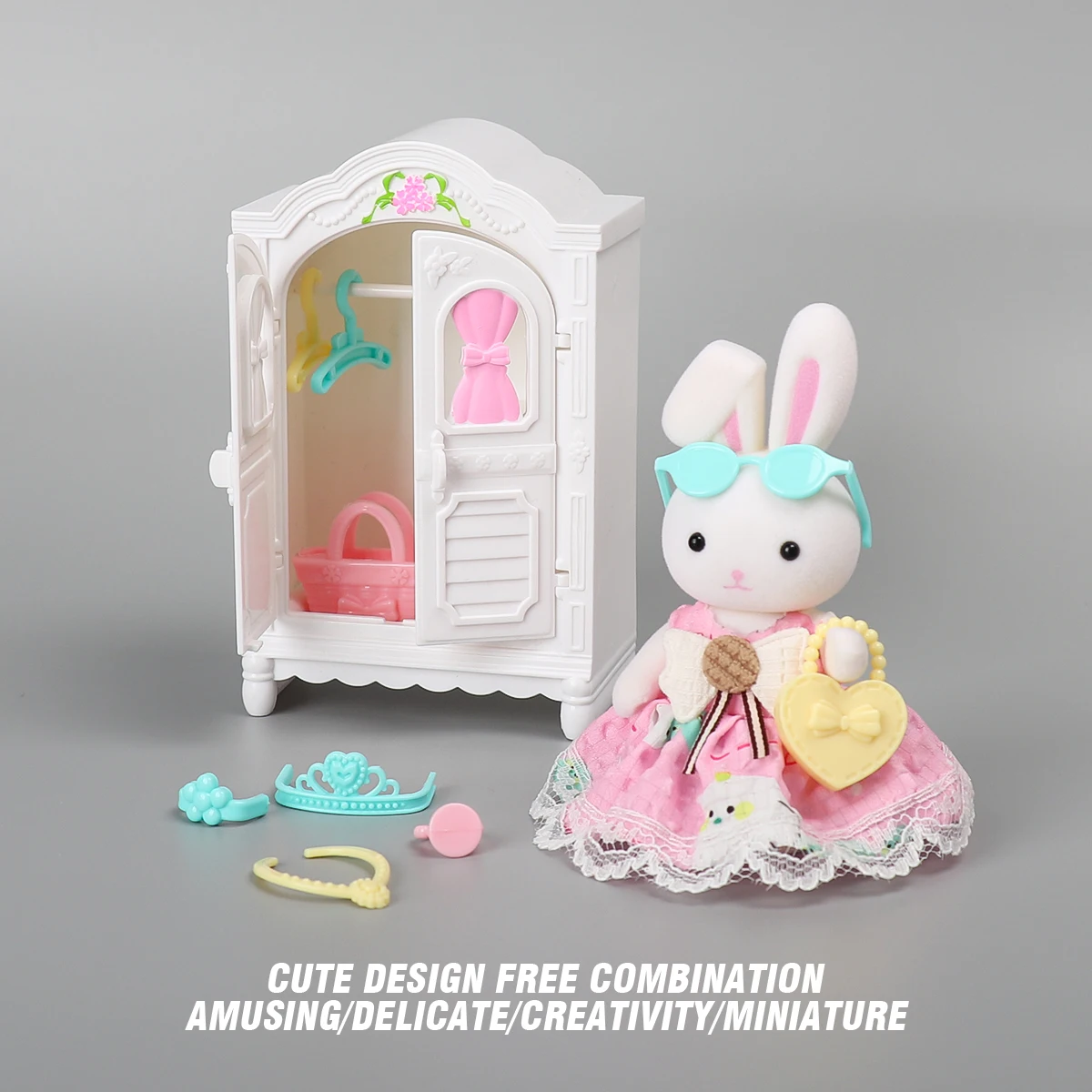 Pretend Toy Princess Castle Wardrobe Rabbit Toys Girls Pretend Play House Role-Play Kids Accessories