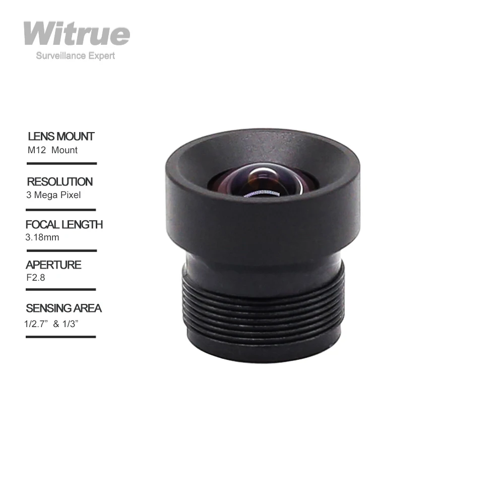 

Witrue Low Distortion Camera Lens 3 Megapixel 3.18mm M12 Mount 1/3" 1/2.7" F2.8 for Face Recognition Security Cameras