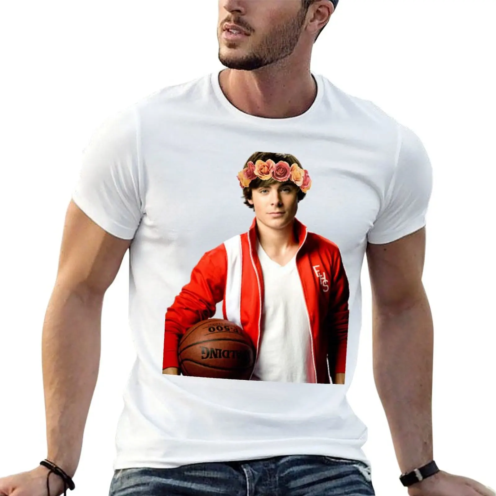 Zac Efron Flower Crown T-Shirt Big and Tall Loose Fit T-Shirt