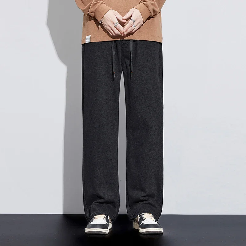 

Black Jeans For Men Baggy Pants Men Trousers Wide Leg Jeans Loose Fit Elastci Waist Drawstring Men's Clothing Full Length Pants