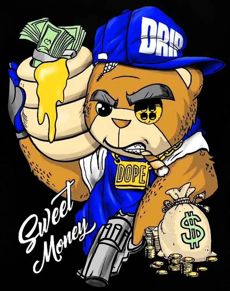 The Bear Drip Hip Hop Mens Heavyweight T-Shirt Sweet Money Shaka Wear