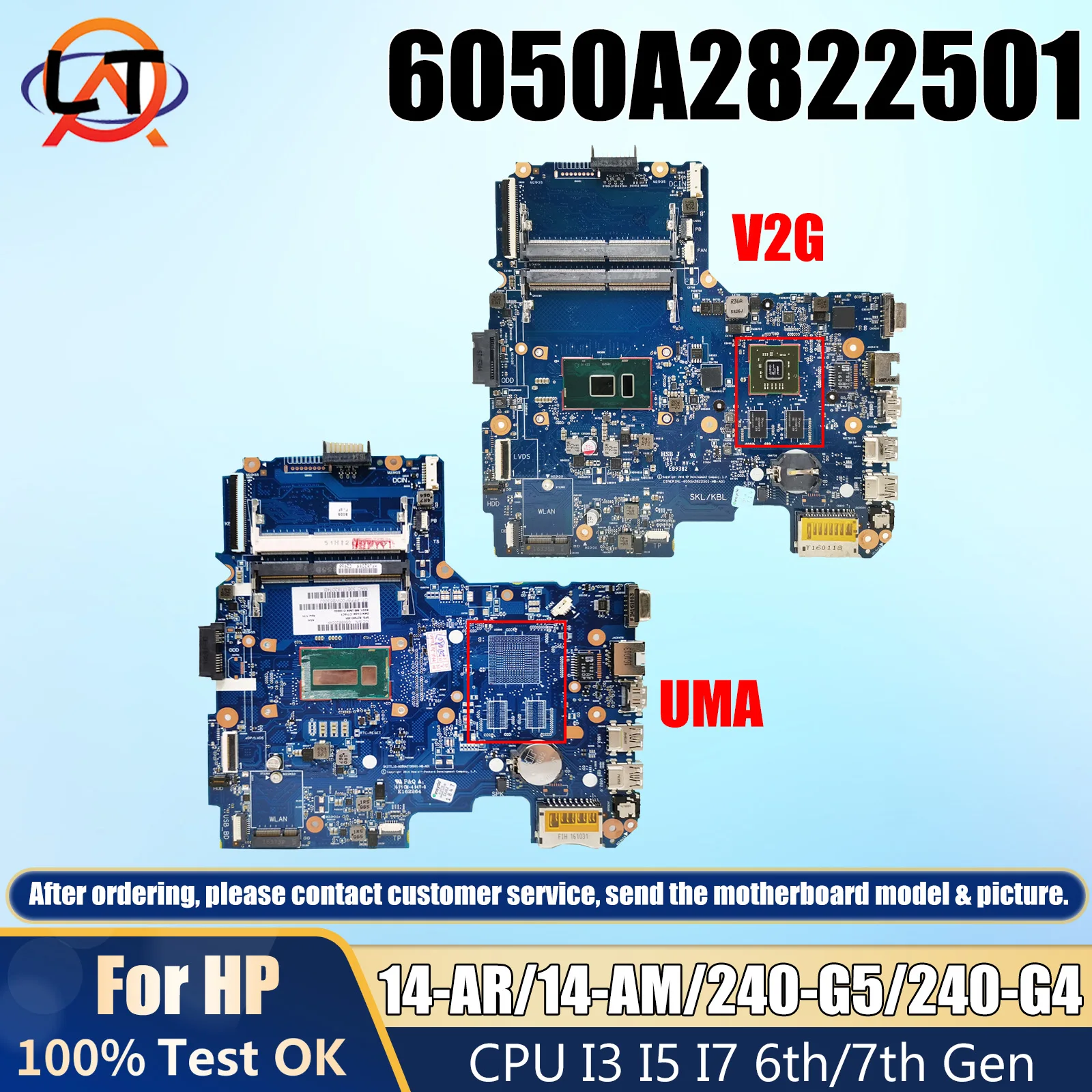 

For HP Pavillion 14-AM 14-AR 14-AC 240 G5 Laptop Motherboard 6050A2822501 Mainboard With I3 I5 I7 5th/6th Gen CPU V2G