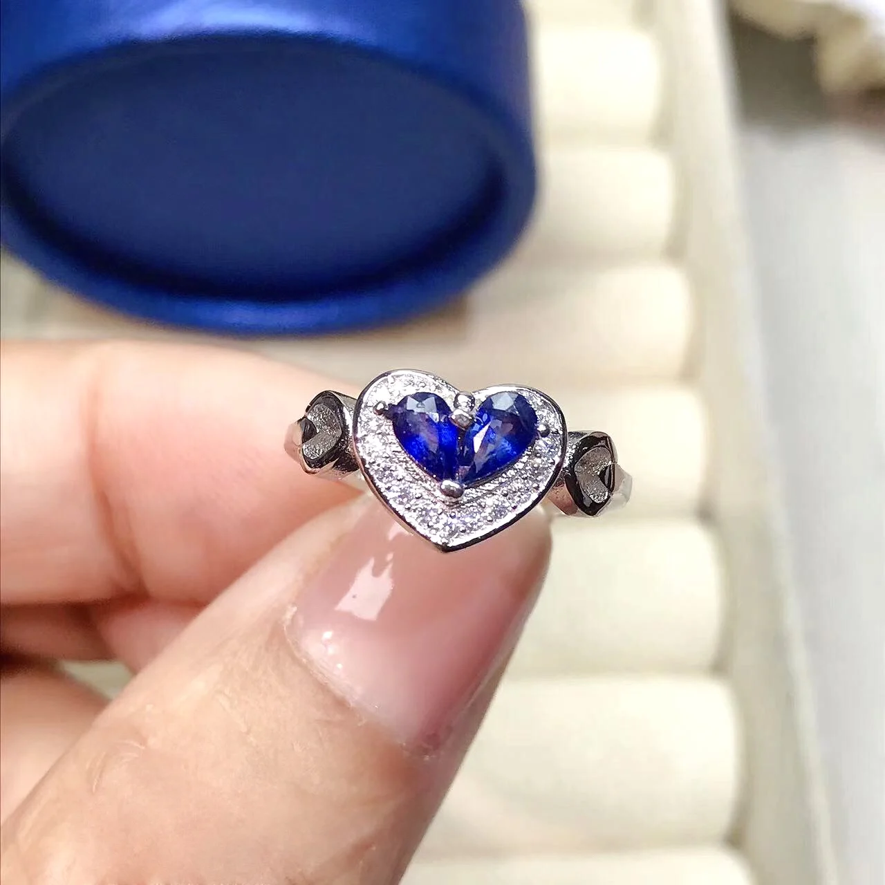 Romantic 925 Silver Heart Ring with Gold Plating3mm*5mm Total 0.3ct Natural Sapphire Ring Gift for Woman