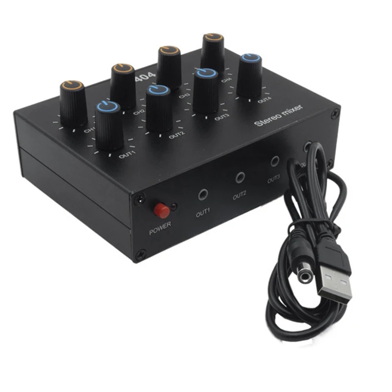 AU-404 Stereo Sound Four Multi Input Output Mixer Dual Channel Audio Music Mixing Four In Four Out Durable Easy To Use