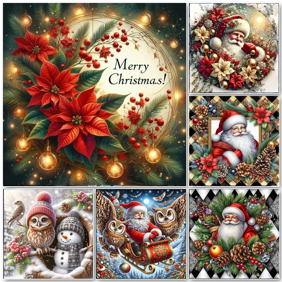 Diamond Painting With Frame Santa Clause Diamond Mosaic For Adults Kids Gift Wall Art Handiwork Decors For Christmas