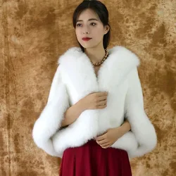 Women Elegant Fox Fur Shawl White Pink Black Wedding Dress Bride Cape Winter Capes Ponchos Thicken Warm Cloak Jacket Cheongsam