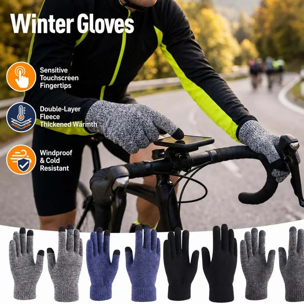 Women Men Warm Winter Touch Screen Gloves Stretch Classical Knit Mittens Wool Full Finger Outdoor Cycling Driving Glove