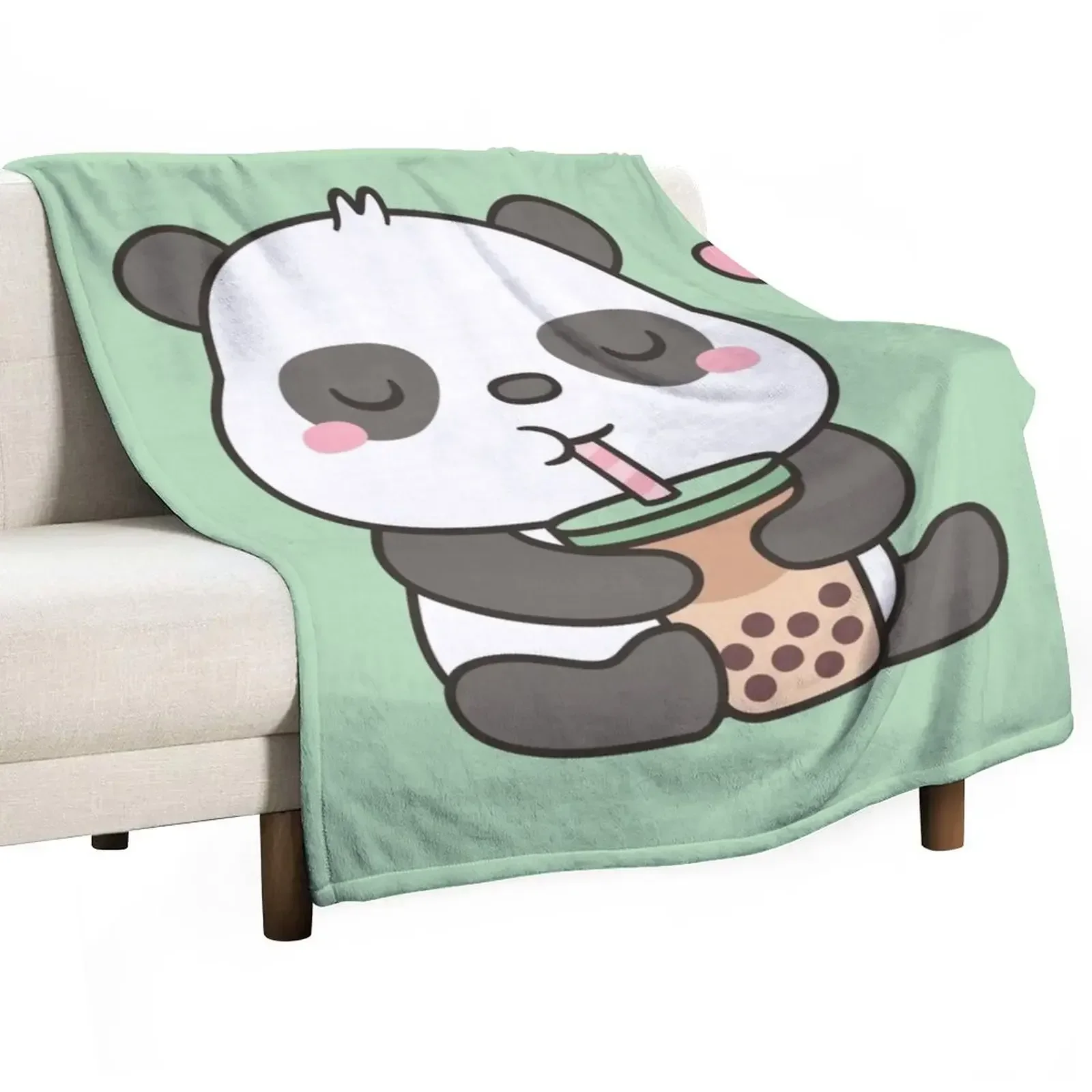 Cute Little Panda Enjoying Boba Tea Throw Blanket Weighted Decorative Sofa Travel Blankets