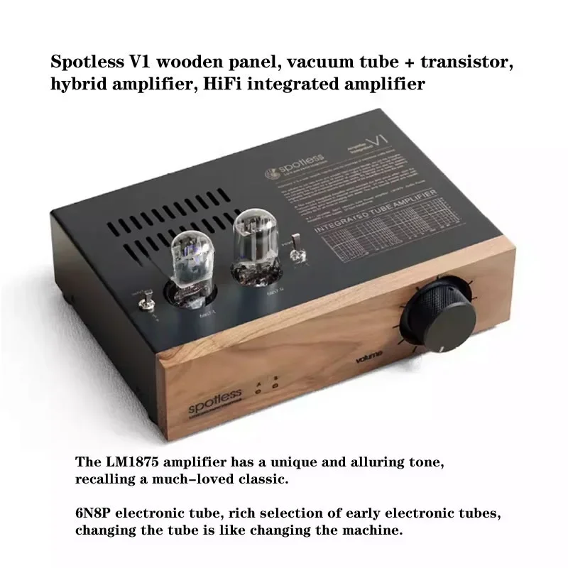 

for 6N8P+LM1875 vacuum tube+transistor, hybrid amplifier, wooden panel, HiFi integrated amplifier, power: 2*20W
