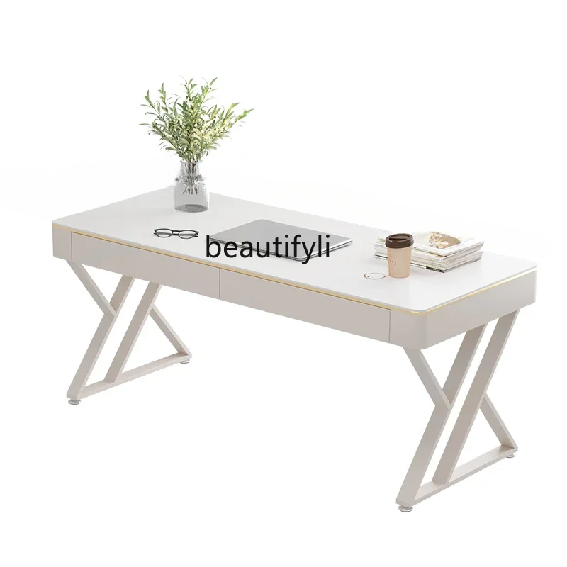 

02 Cream Style Stone Plate Desk Student Household Simple Modern Simple Small Apartment Computer Table