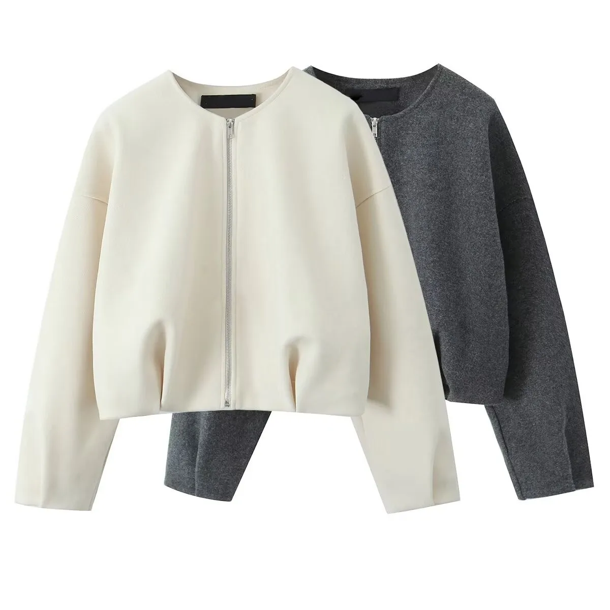 

Women's Blended Bomber Jacket Round Neck Long Sleeve Front Zipper Loose Hem Top Spring and Summer New Casual Chic Outerwear