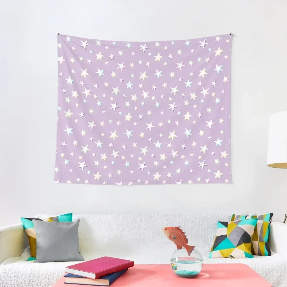 

Rainbow Stars on Lavender - White Overlay Tapestry Wall Art Korean Room Decor Decorations For Your Bedroom Funny Tapestry