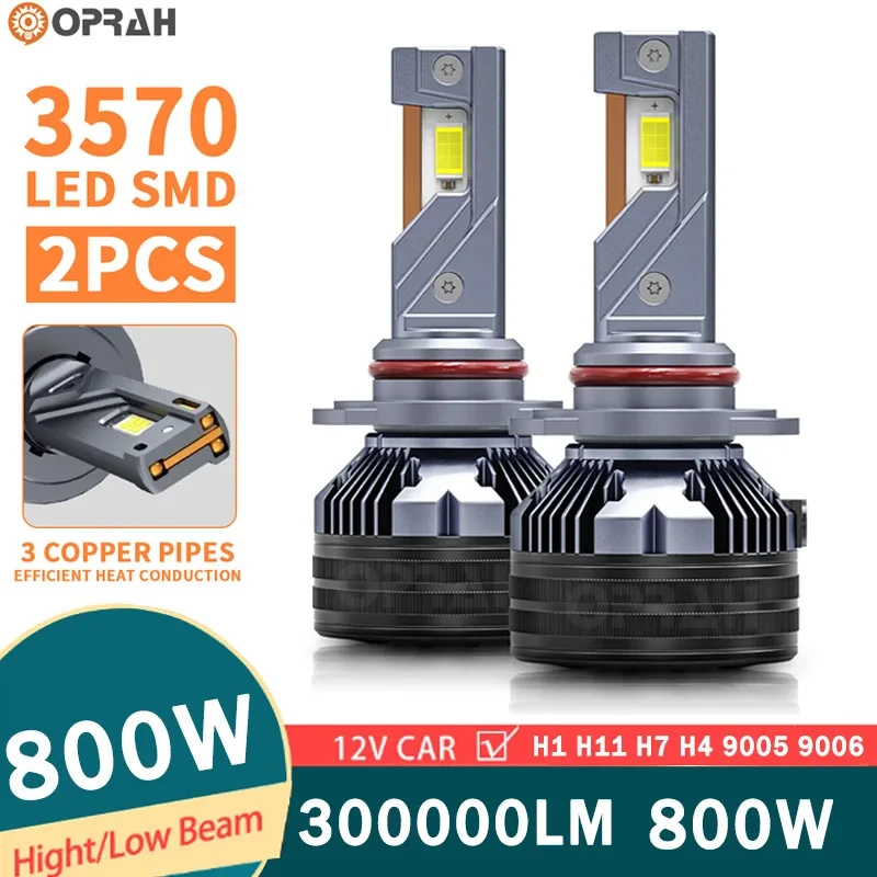 2X H4 LED 300000LM 800W H7 H4 H11 H1 HB3 9005 9006 HB4 3570 CSP Chips Bulbs Canbus No Error Fog Lamp Car Lights 12V White 6000K