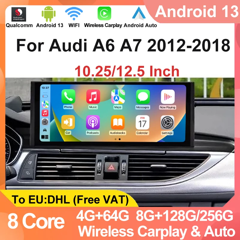 

Qualcomm 662 Stereo GPS Navigation Multimedia Carplay For AUDI A6 A7 C7 2012 -2018 Android 13 Car Radio Auto Player Smart Screen