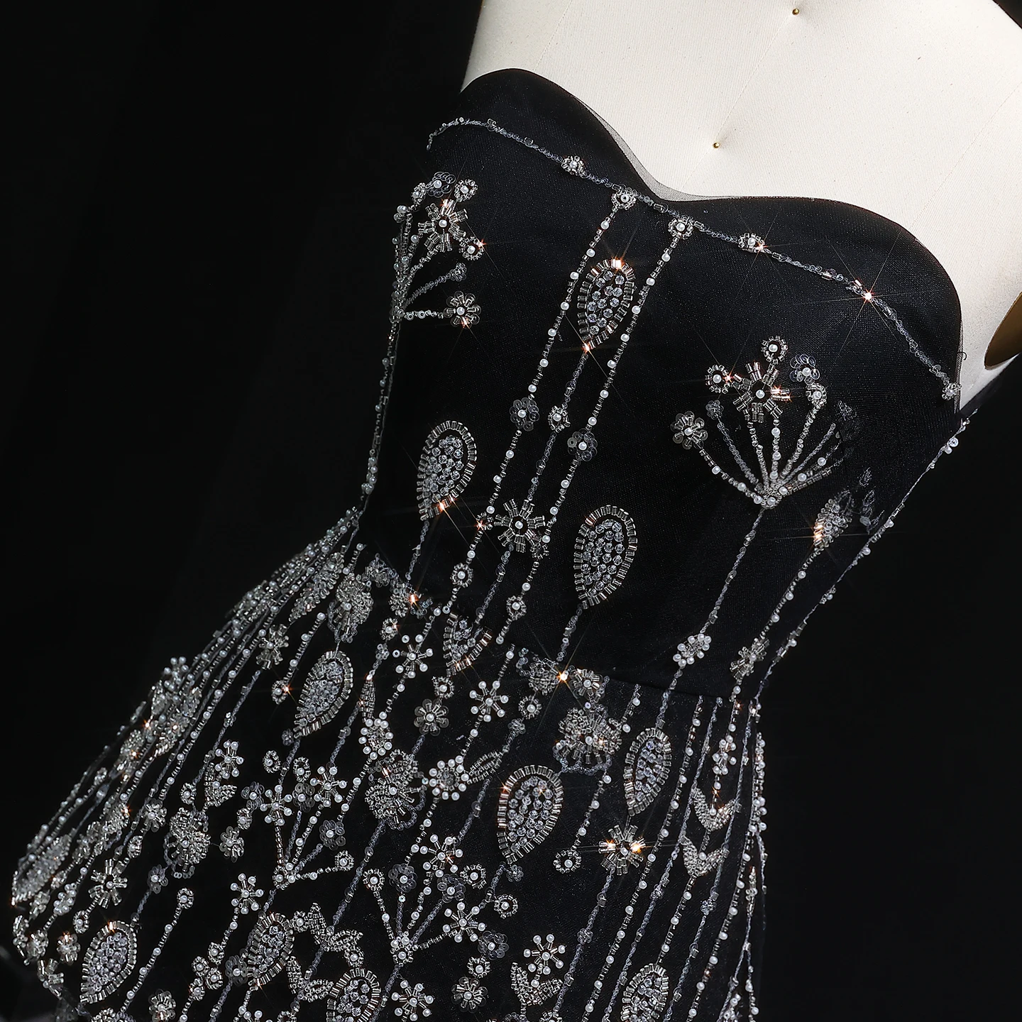 Sharon Said Elegantes Perlenbesetztes Schwarzes Zweiteiliges Sweetheart-Abendkleid für Damen Hochzeitsfeier Sweetheart Lang SS635 Maßanfertigung – Detail 8