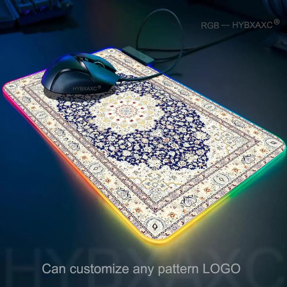 Religious Carpet Pattern Mouse Pad RGB Gaming Mouse Pad Desk Mat HD Gamer Large LED Light XXL MousePads PC Computer Carpet