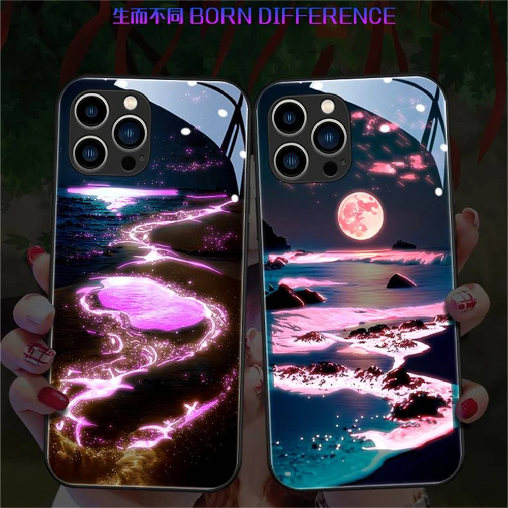 Leuchtende Handyhüllen mit fluoreszierendem Mond- und Meeresdesign, Smart LED-Leuchteffekt, für iPhone Air 18 17 16 E 15 14 13 12 11 Pro Max – Detail 25