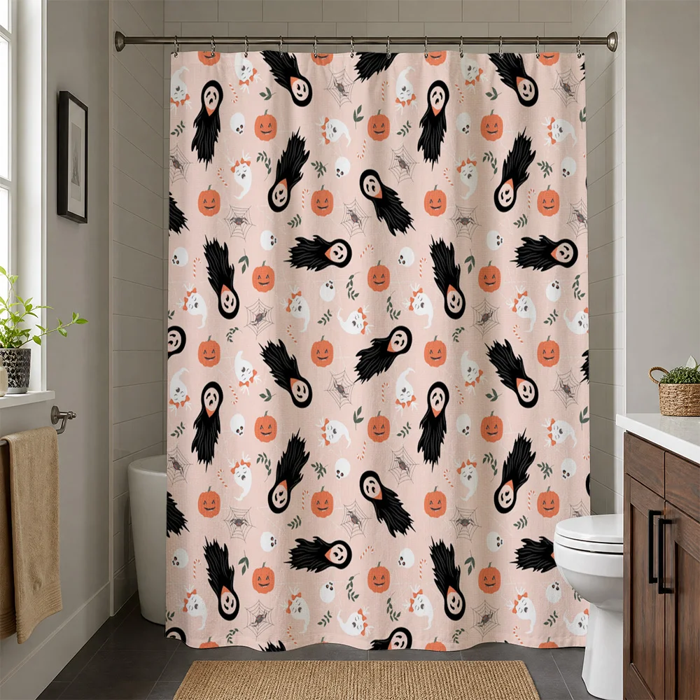 Durable Waterproof Halloween Shower Curtain Bathroom Liner Cute Pumpkin Ghost Bat Spooky Fall Seasonal Decor for Kids Adults Hom