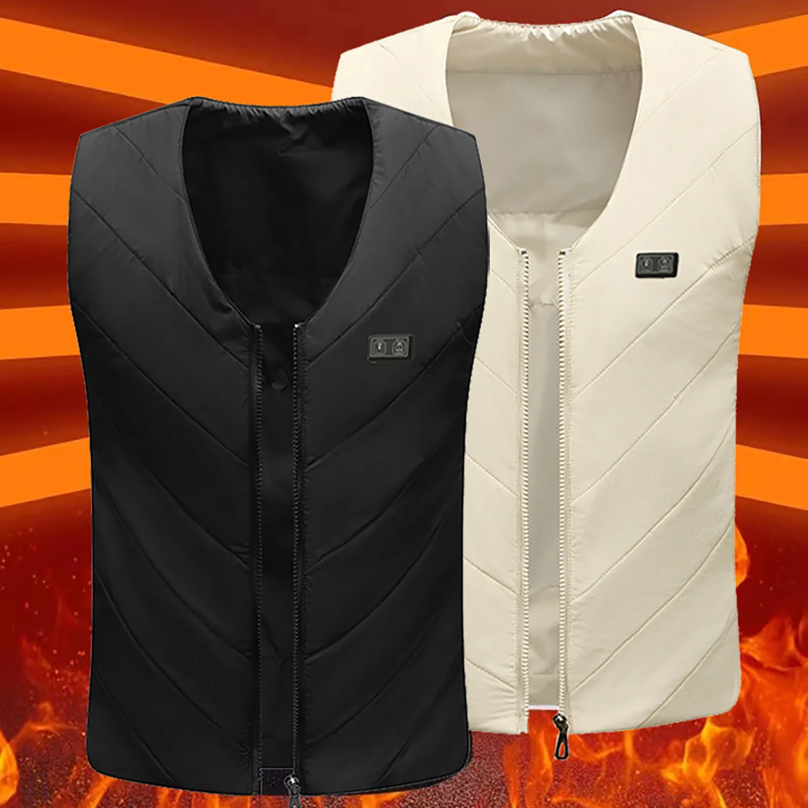 Men's Solid Color Control 4 Heating Fleece V Neck Vest Sweatshirt Casual Loose And Warm Business Intelligent Heating Vest