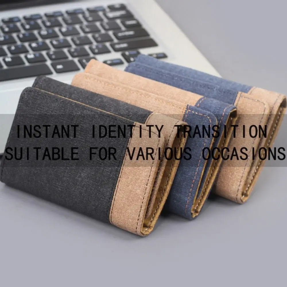 محفظة رجالية جديدة من قماش الدنيم بثلاثة أضعاف أزرق وأسود كاكي حقيبة نقود متعددة الفتحات غطاء جواز سفر للرجال الذكور