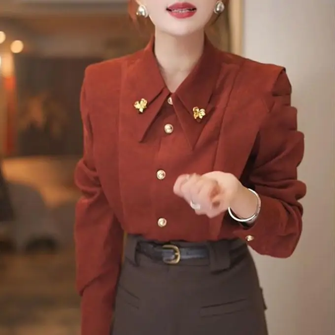 

New Long Sleeved Shirt Women's Casual Loose Versatile Slimming Top Trendy Fashionable Design Thickened Temperament