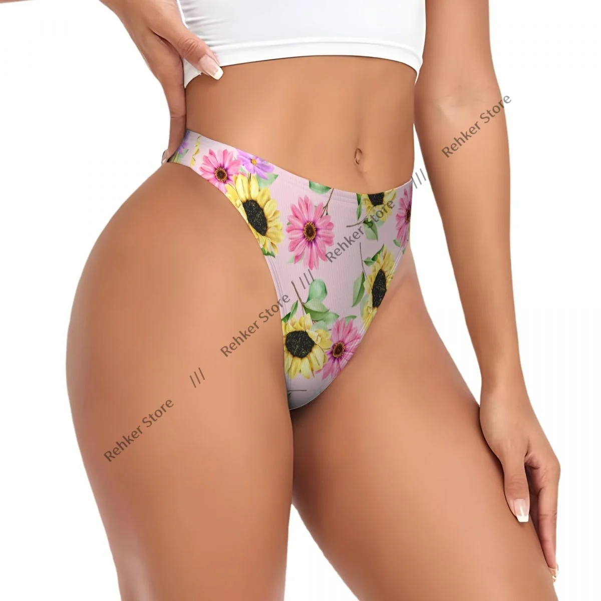 

Thongs For Women V Waist G-String Panties Sunflower Daisy Underwear Breathable Underpants