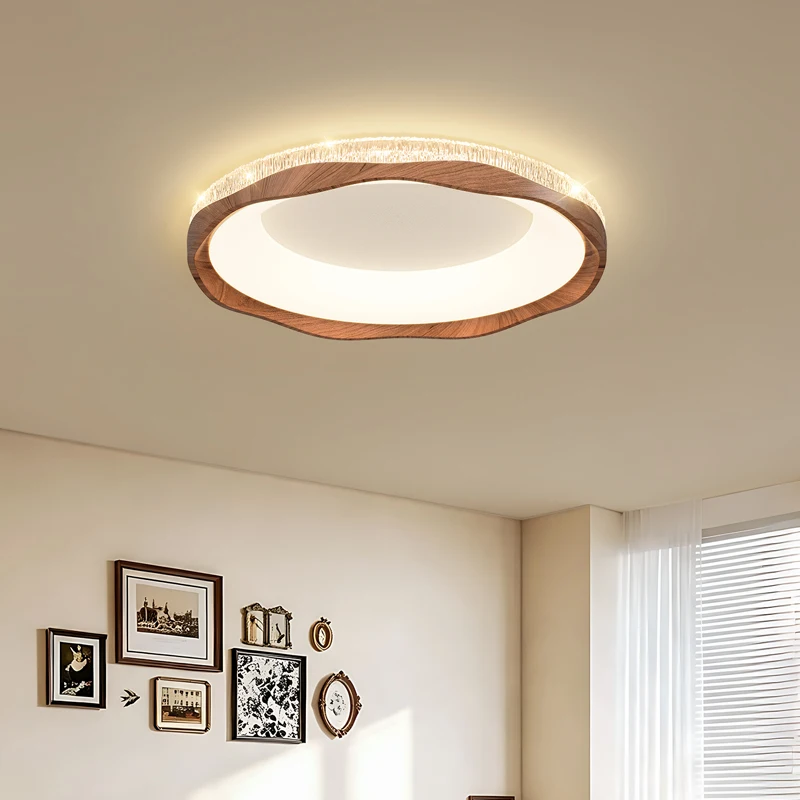 LED Ceiling Light Walnut Color Mid Century Luxury Ice Crack Minimalist Flush Mount Lamp Bedroom Study Living Room Home Decor