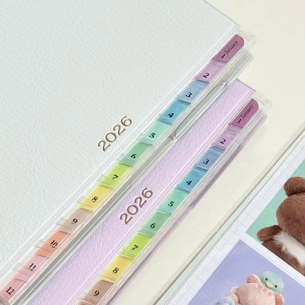 Cute 220 Pages 2026 Planner PU Leather with Calendar Agenda Book Colorful Index DIY To Do List Notepad School Supplies