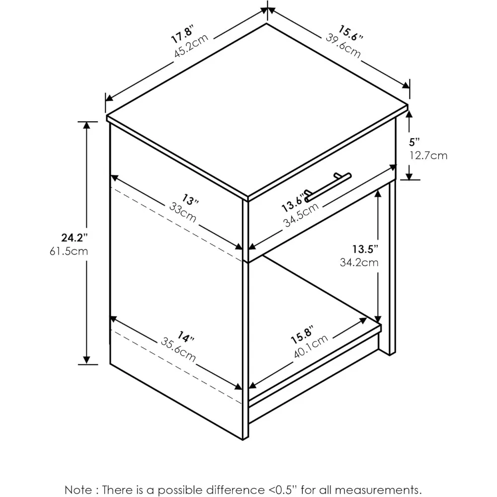 Bedroom Nightstand with Handle, American Style, Single Unit
