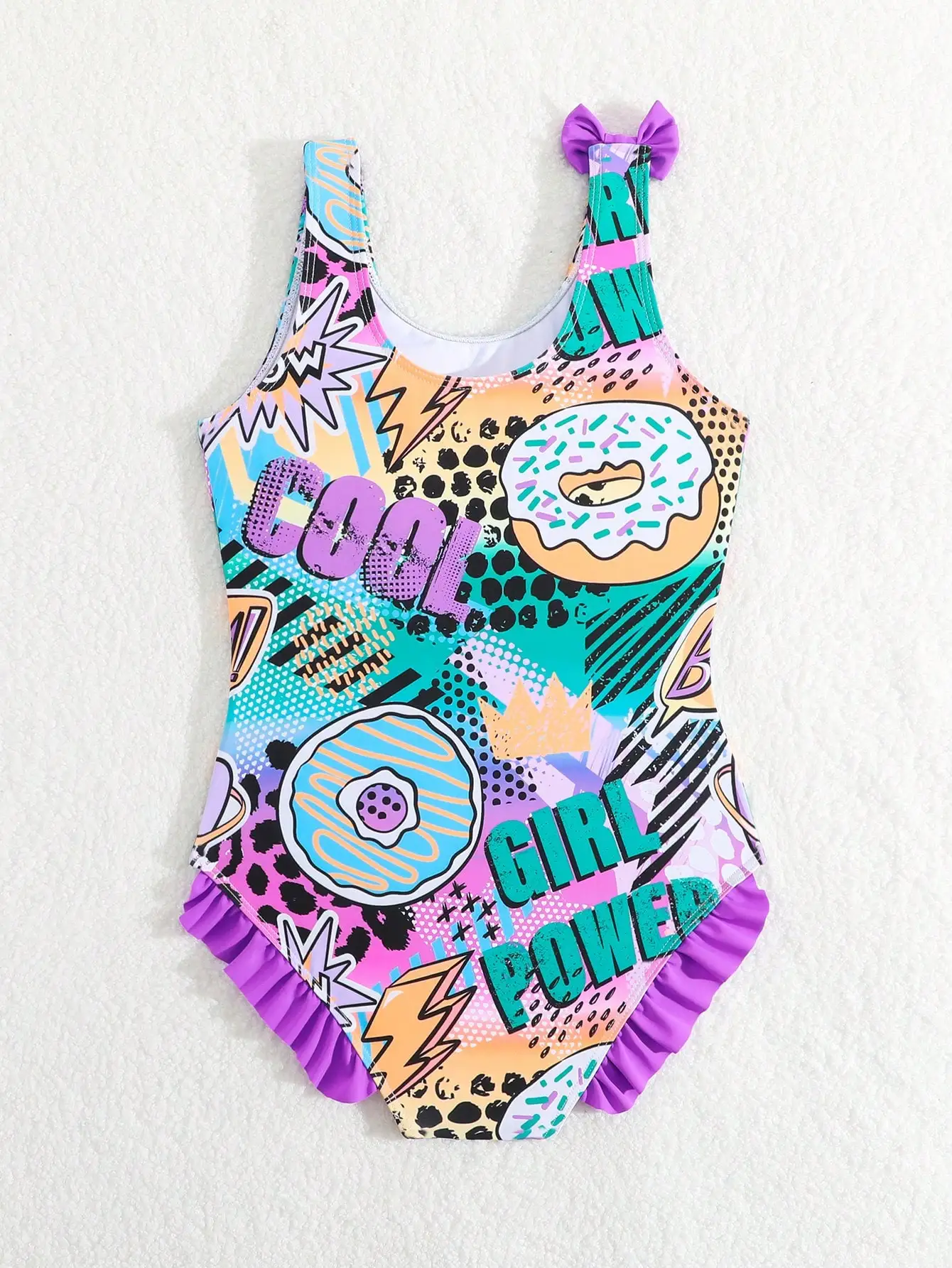 

Женский разноцветный слитный купальник с рюшами и принтом в стиле поп-арт