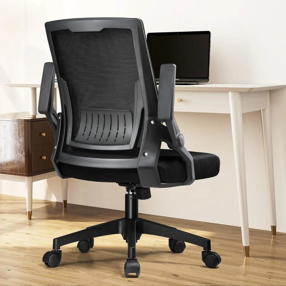 Ergonomic Office Chair with Flip-up Armrests, Adjustable Lumbar Support Mesh Computer Desk Chair for Home Office