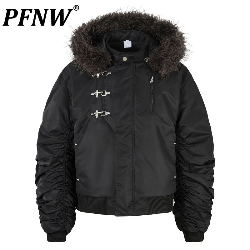 PFNW Dark Heavy Industries High Street теплая хлопковая куртка мужская с меховым воротником и капюшоном пальто на пуговицах в виде самолета, новинка зимы 2024, 28L1256