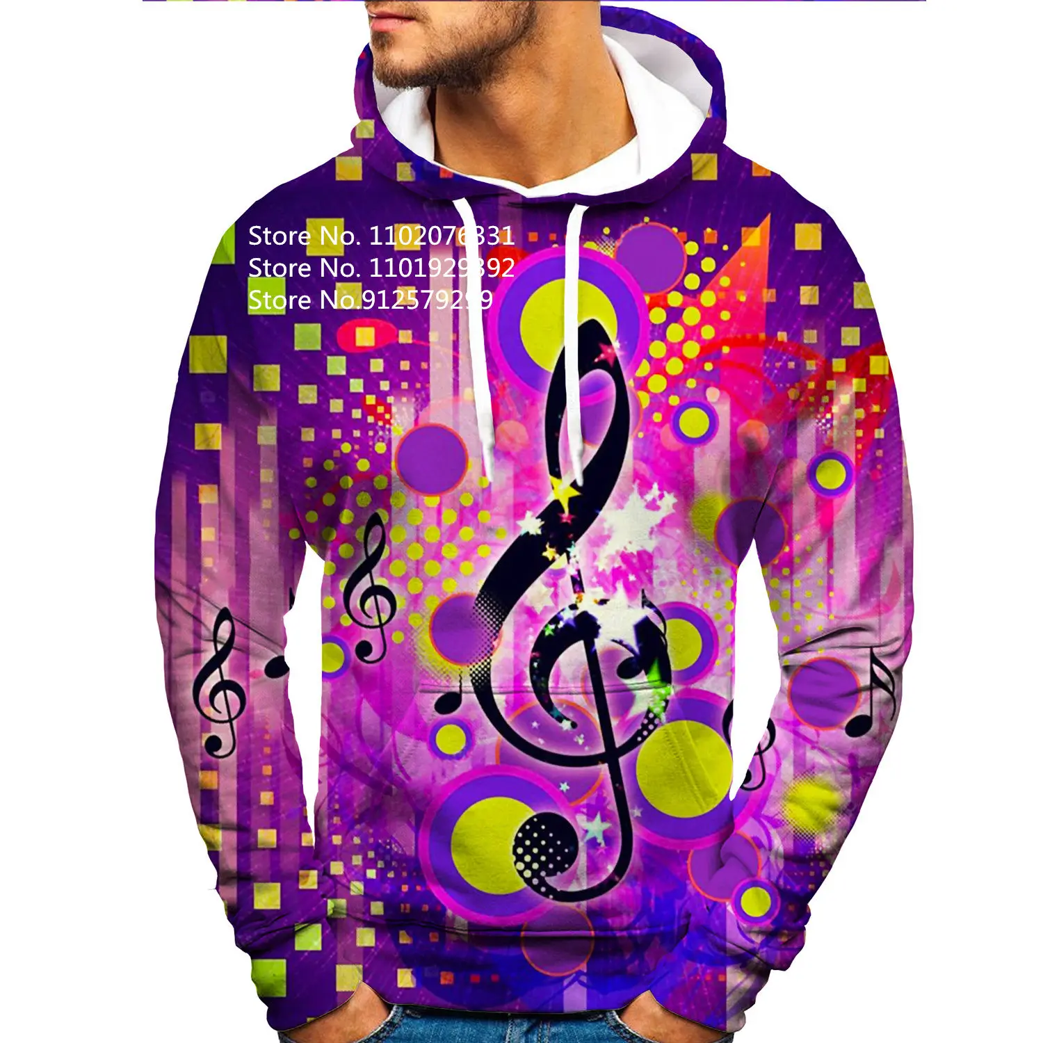 2023 Hip Hop Fashion Hoodie Concert Party Casual Hoodies Music Note Sweatshirts Male Hoodies