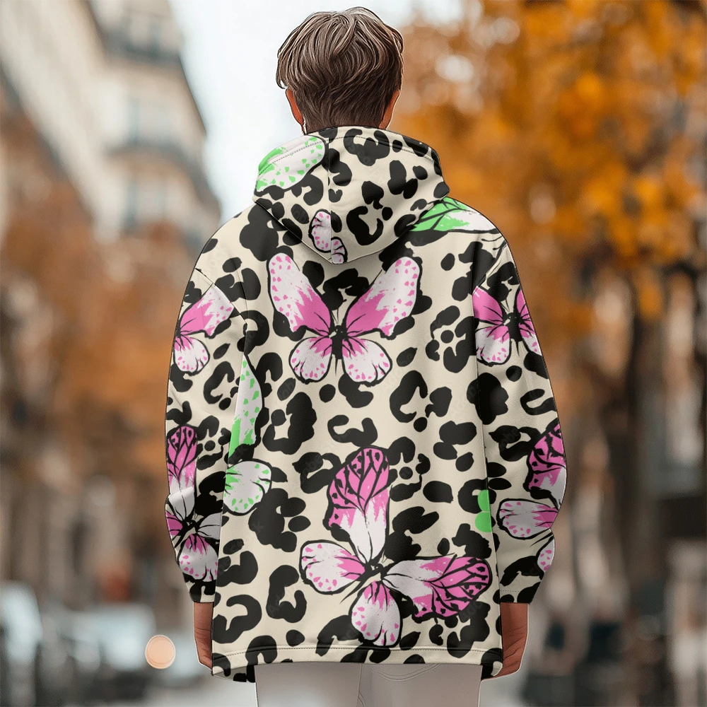 Ropa de invierno para hombre, novedad en abrigos de plumas, chaqueta acolchada de algodón con diseño de graffiti de mariposa rosa, cremallera con bolsillo de plumas