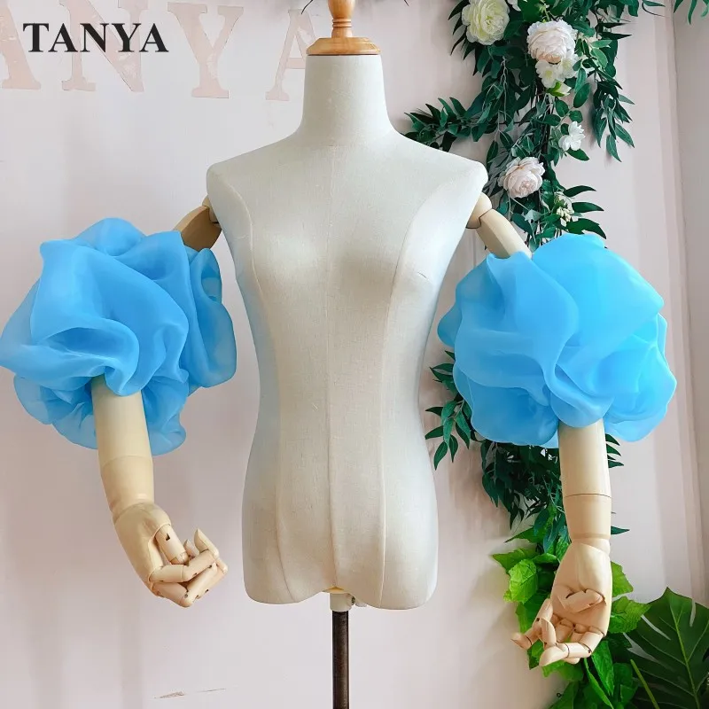 Branco marfim organza mangas destacáveis para casamento romântico removeable puffy dreamy luvas de festa de casamento acessórios de noiva