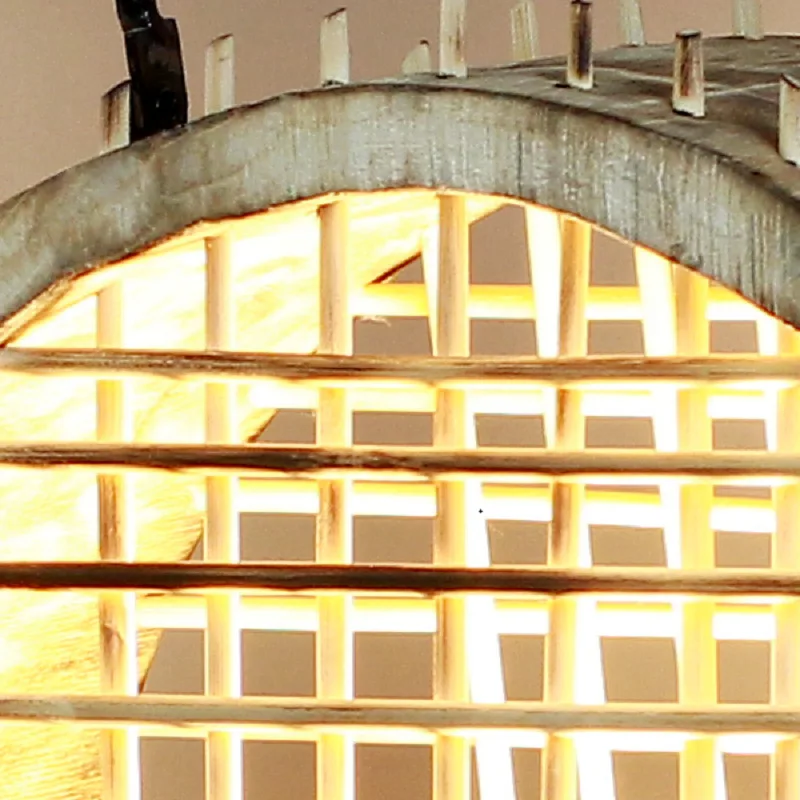 Lámpara de pie artesanal de madera de seda de bambú hecha a mano, lámpara decorativa pastoral cálida para casa de familia