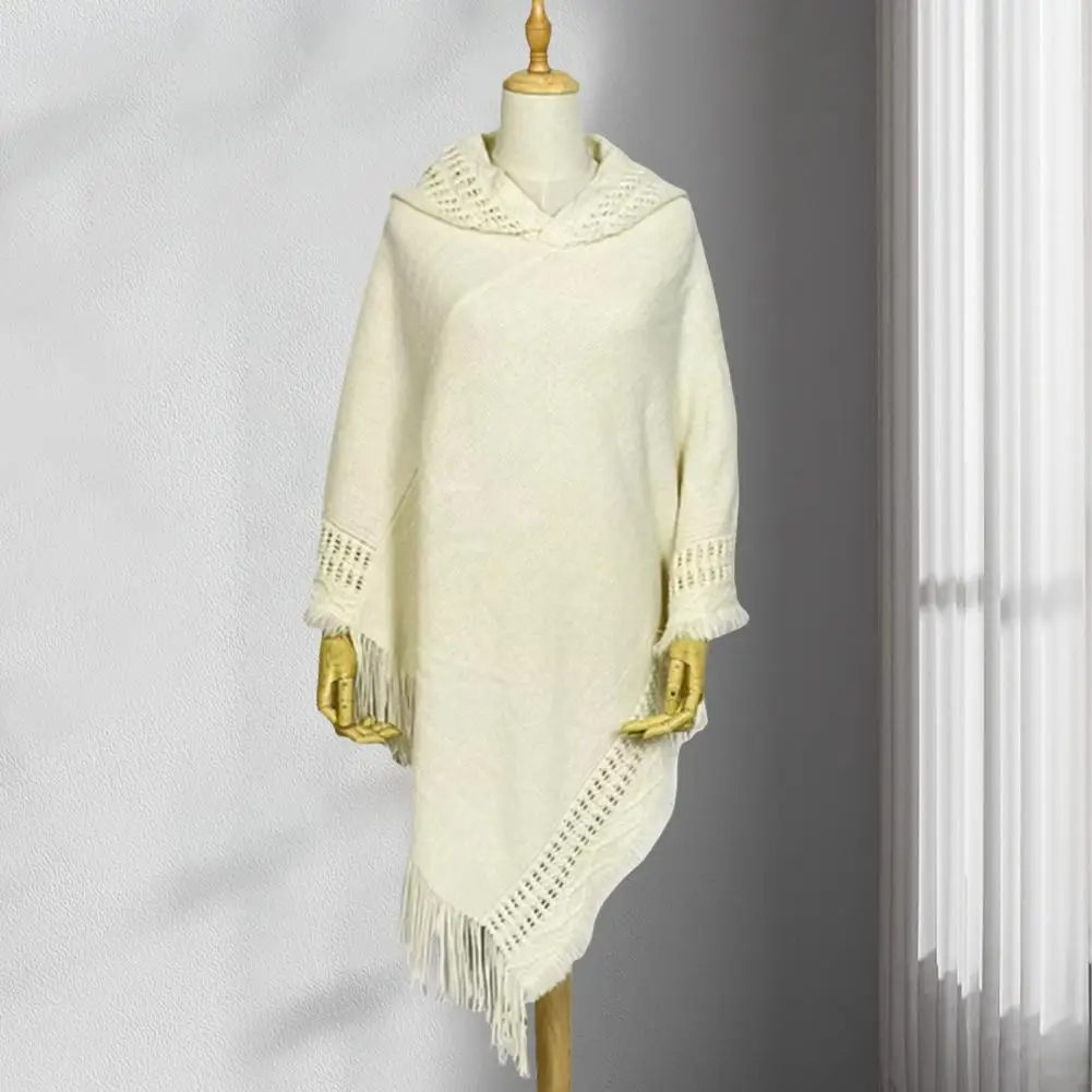 

Women Cloak Shawl Retro Style Shawl Elegant Hooded Tassel Cloak Shawl for Women Imitation Cashmere Knitting Cape with Solid