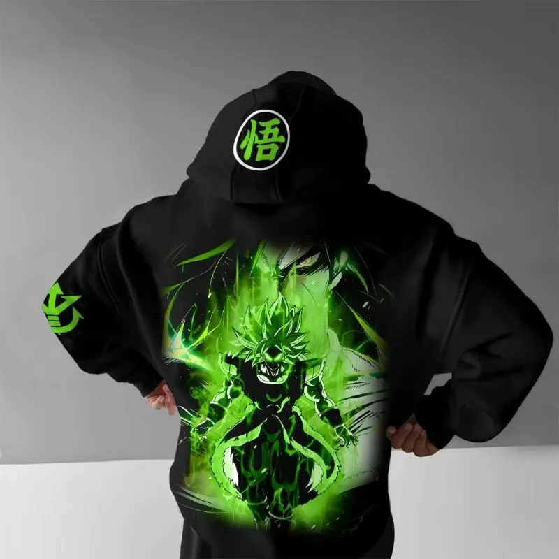 Dragon Ball 2025, Herren-Kapuzenpullover, Herbst/Winter, New Broly Anime, fluoreszierendes Grün, bedruckt, lässig, Straße, lockeres Eltern-Kind-Top