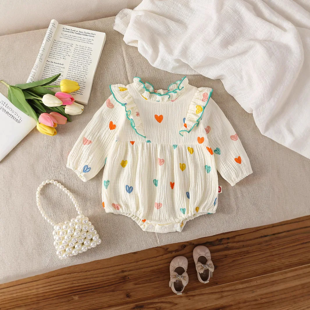 

Baby Girl's Jumpsuit 2025 Summer Spring Sweet Baby Girl's One Piece Clothes Love Heart Print Climbing Clothes