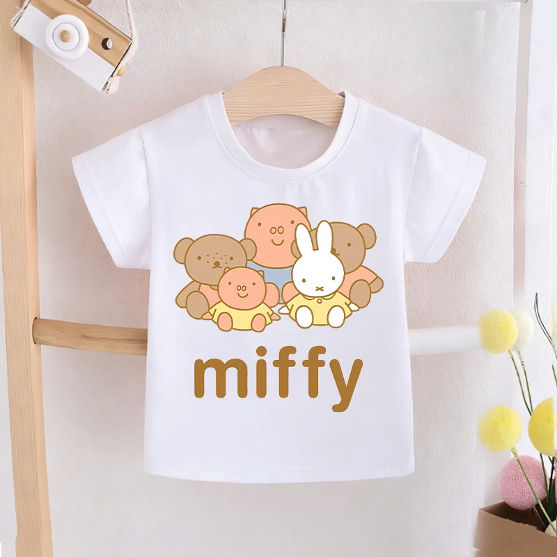 Miffys T-shirt Girls Boys New Kawaii Rabbit Tees Kids Summer Cotton Tops Fashion Short Sleeve Children Clothes Gift Hot Sales