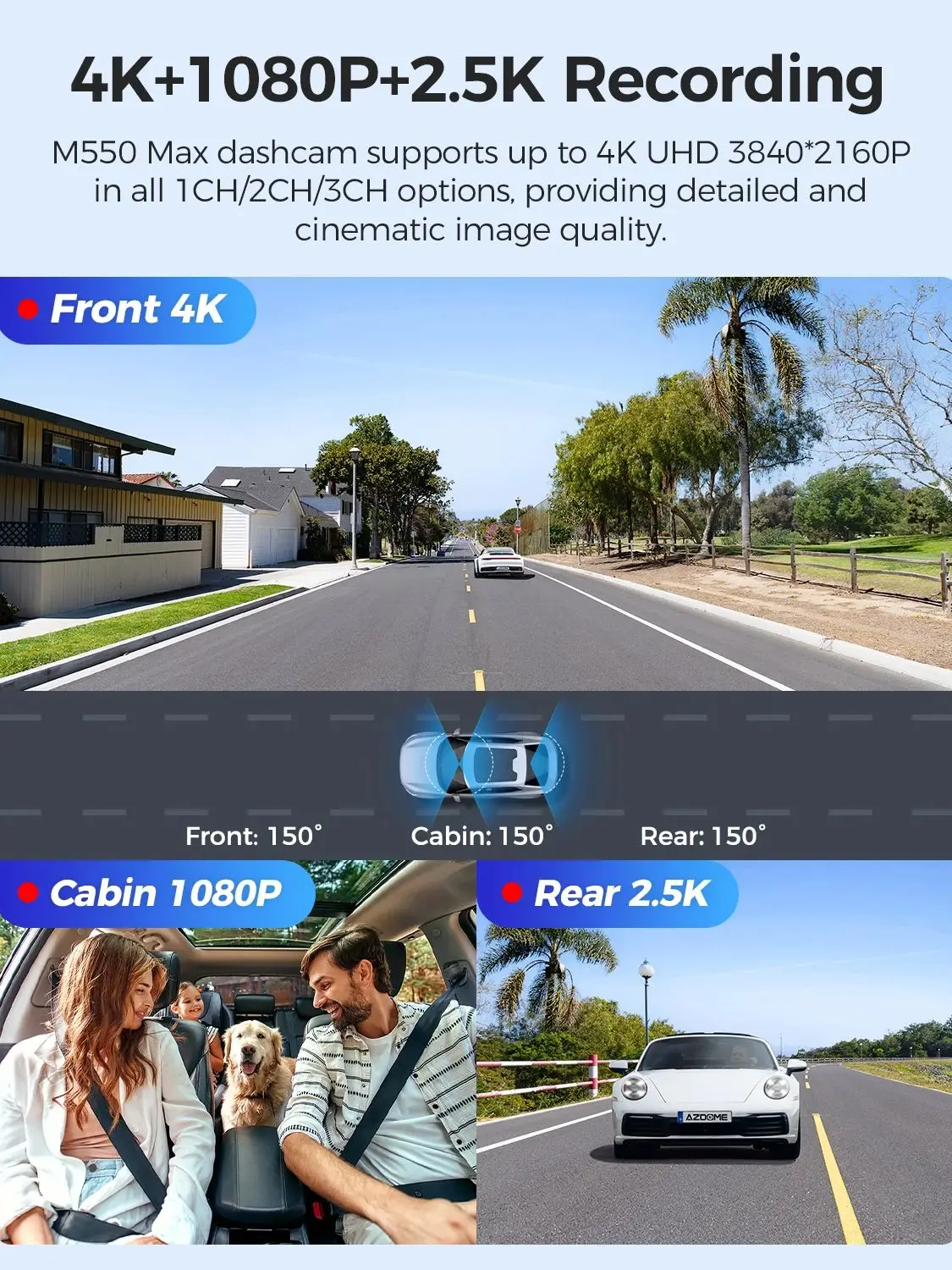 AZDOME 4K Dash Cam M550 Max Wbudowana kamera GPS Wifi Rejestrator samochodowy 3,18-calowy ekran Night Vision 24H Monitor parkowania Obsługa tylnej kamery — zdjęcie 2