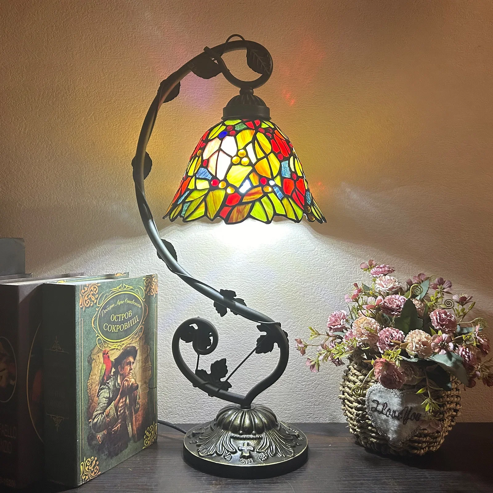 8 Inch 20cm Stained Glass Shade Tiffany Vintage Desk Lamp