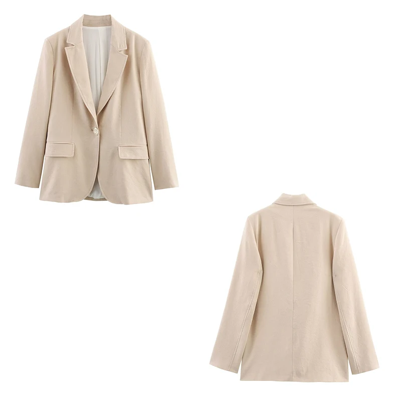 Guobioziy Women's Slim-Fit Linen Blend Blazer 2026 Spring-Autumn New Style European-American Casual Fashion Trend High Street