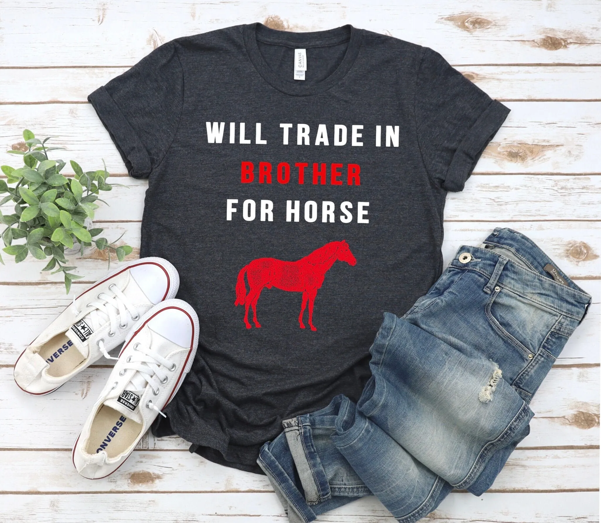 Will Trade Brother For Horse Lover T Shirt Funny Farmer Lever Equestrian Horseback Riding