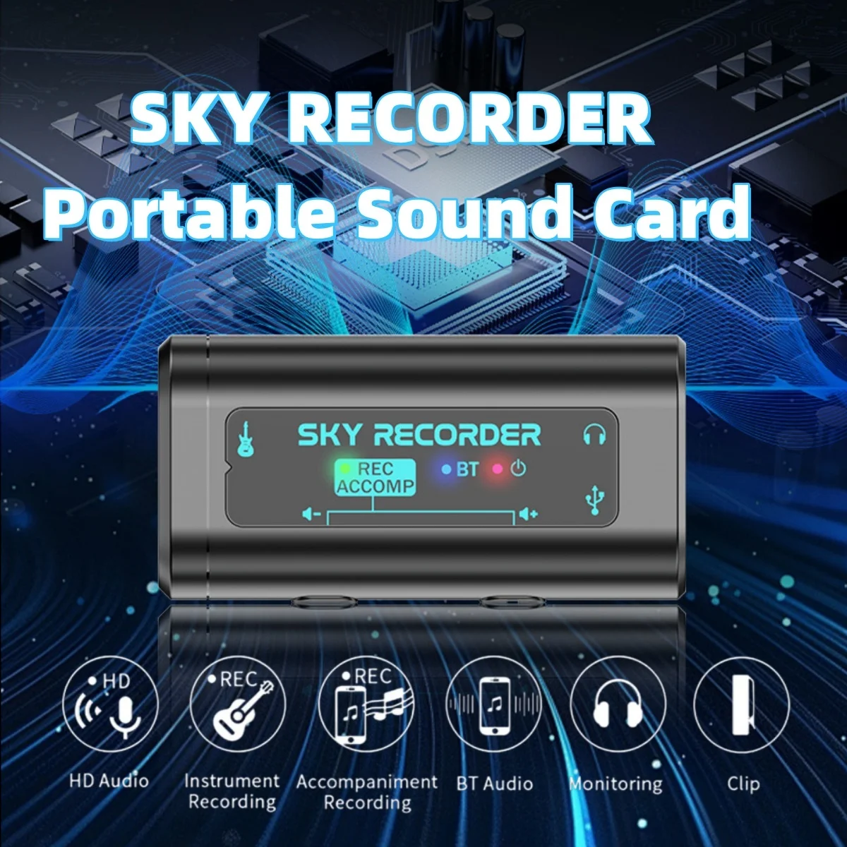 بطاقة صوت محمولة من SKY RECORDER مع بطاقة صوت داخلية BT متوافقة مع iPhone وMac/التوصيل والتشغيل/لتسجيل والبث المباشر