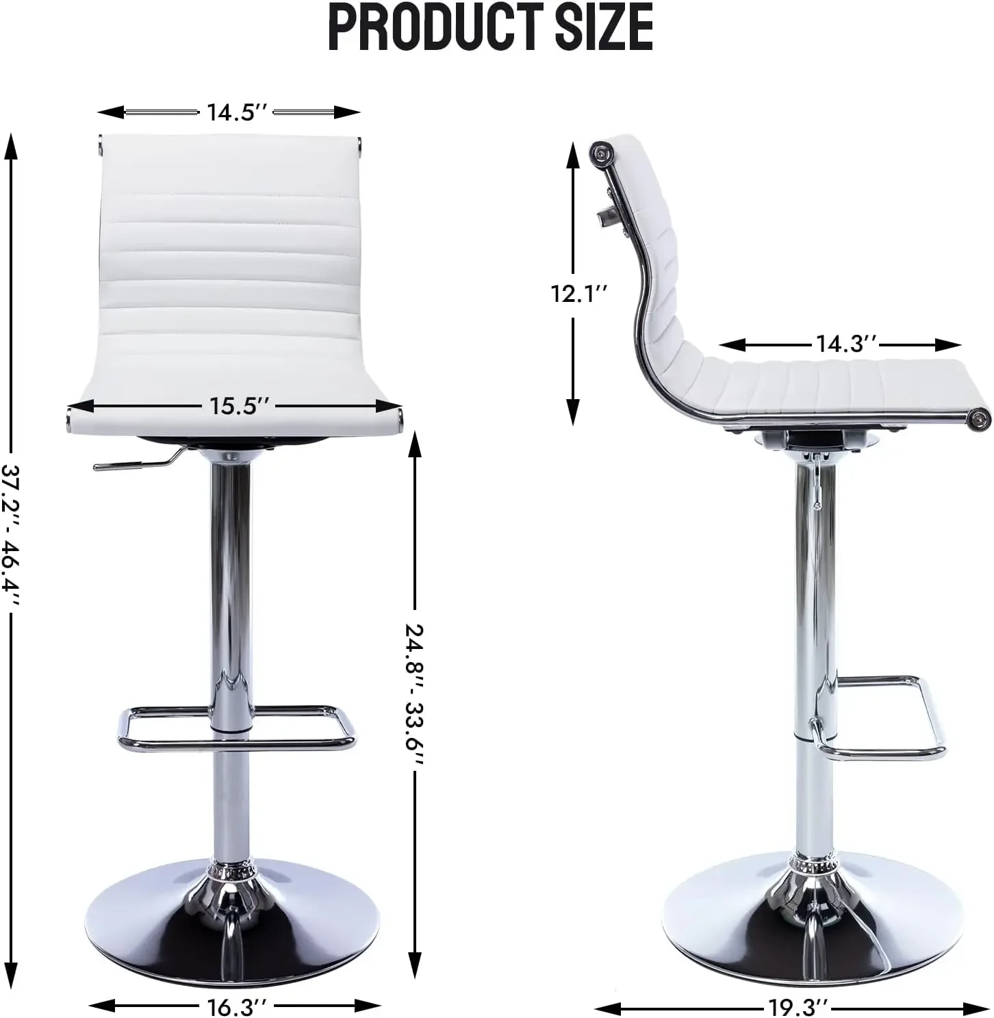 Conjunto de cadeiras de bar de metal com 4 bancos de bar ajustáveis em altura, moderno, branco, couro pu, sem braços, banco de balcão branco, 4 peças