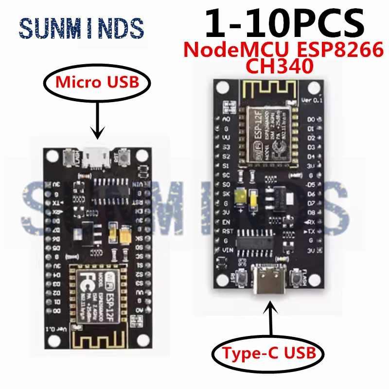 1-10pcs ESP8266 NodeMCU LUA CH340 ESP-12E WiFi Internet Development Board 4M Flash Serial Wireless Module for Arduino Type-c USB